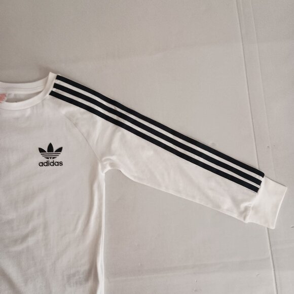Adidas Boys White Long Sleeve T-Shirt Black Arm Stripes Size XS 7-8 years - Picture 5 of 16
